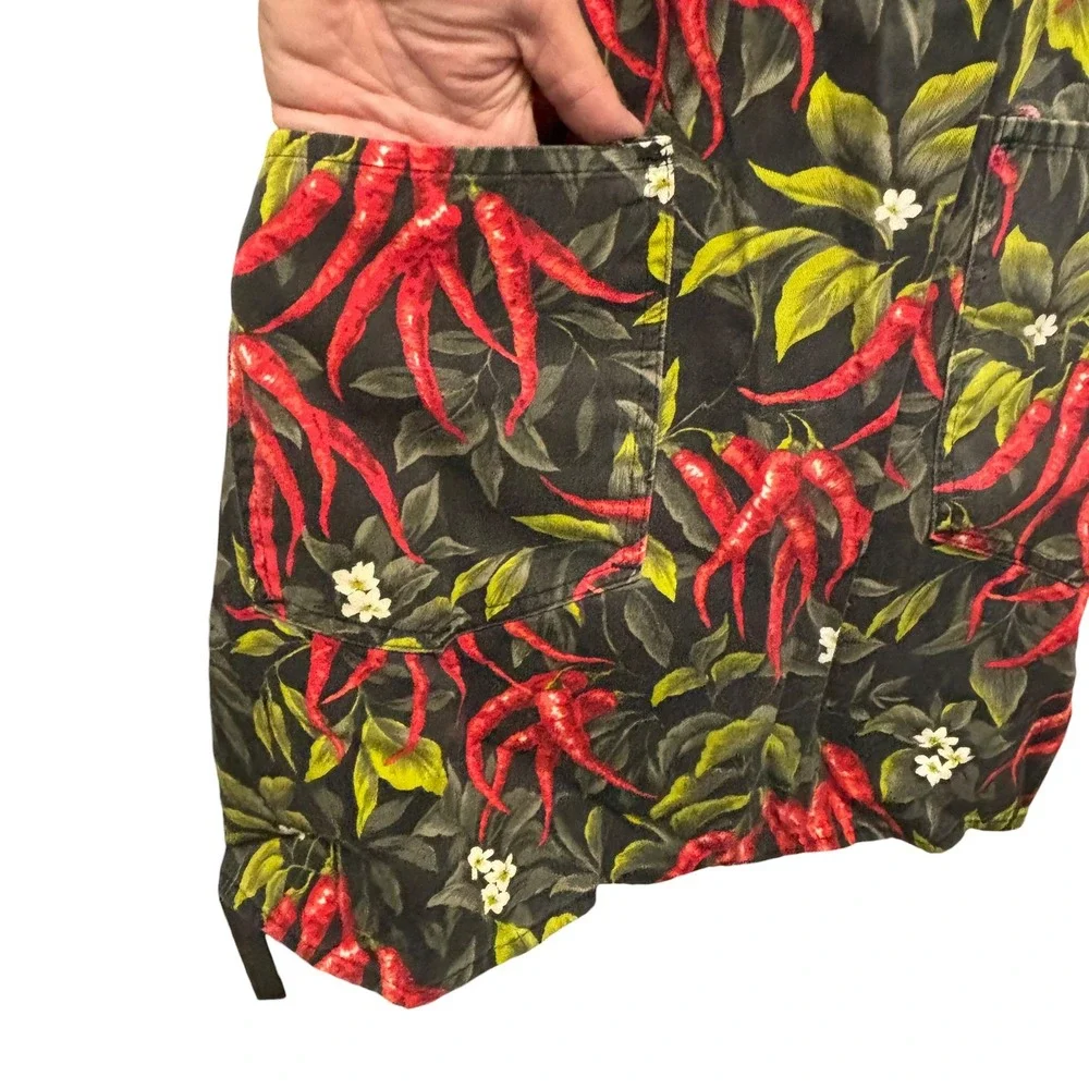 Fresh Impressions Red Chili Pepper Print Bib Apron with Pockets Black Cotton